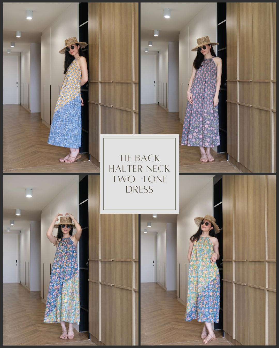 Tie Back Halter Neck Two-Tone Maxi Dress