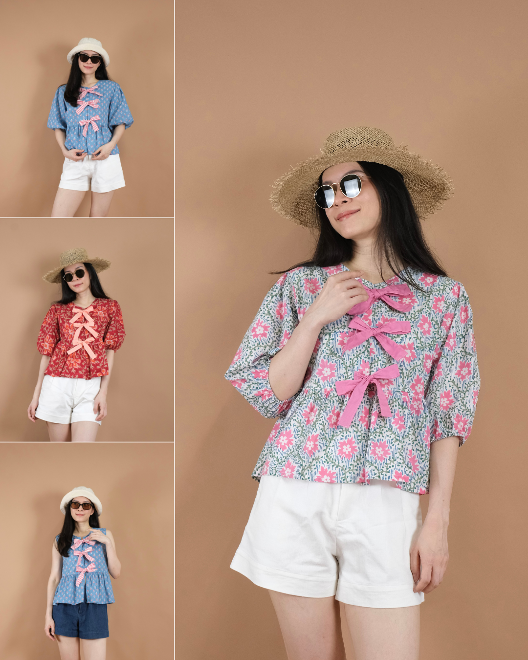 Bow Ties Top with Puff Sleeve