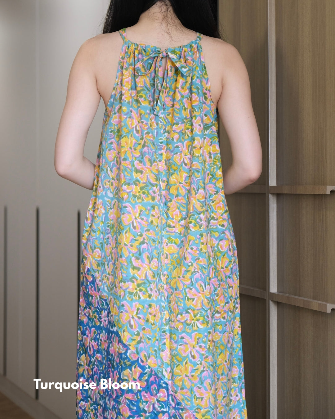 Tie Back Halter Neck Two-Tone Maxi Dress