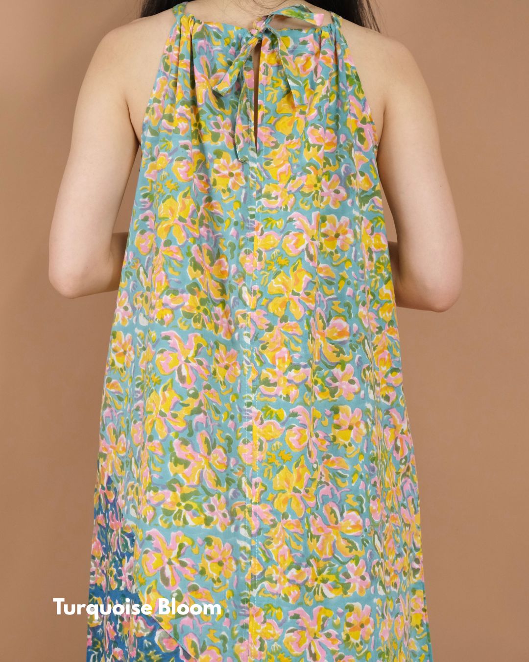 Tie Back Halter Neck Two-Tone Maxi Dress